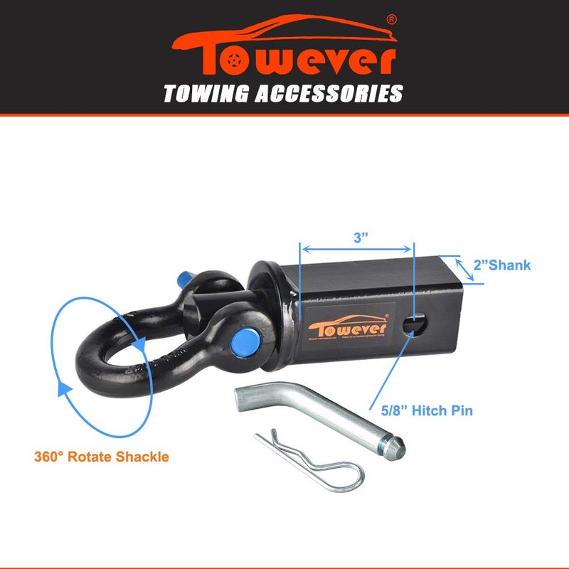 Towever 83710 Towever Shackle Hitch Receiver 2 inch, Hitch Shackle Heavy Duty with 3/4'' D Ring Shackle, d Ring Recovery Hitch Compatible with Trucks Jeeps - Image 2